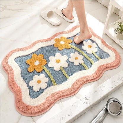 Cute Bath Mat, 32" x 20" Extra Soft Pink Bathroom Rugs, High Absorbent Flower Area Rug, Non Slip Machine Washable Bathroom Mat, Great for Indoor Bathtub Bedroom Floor