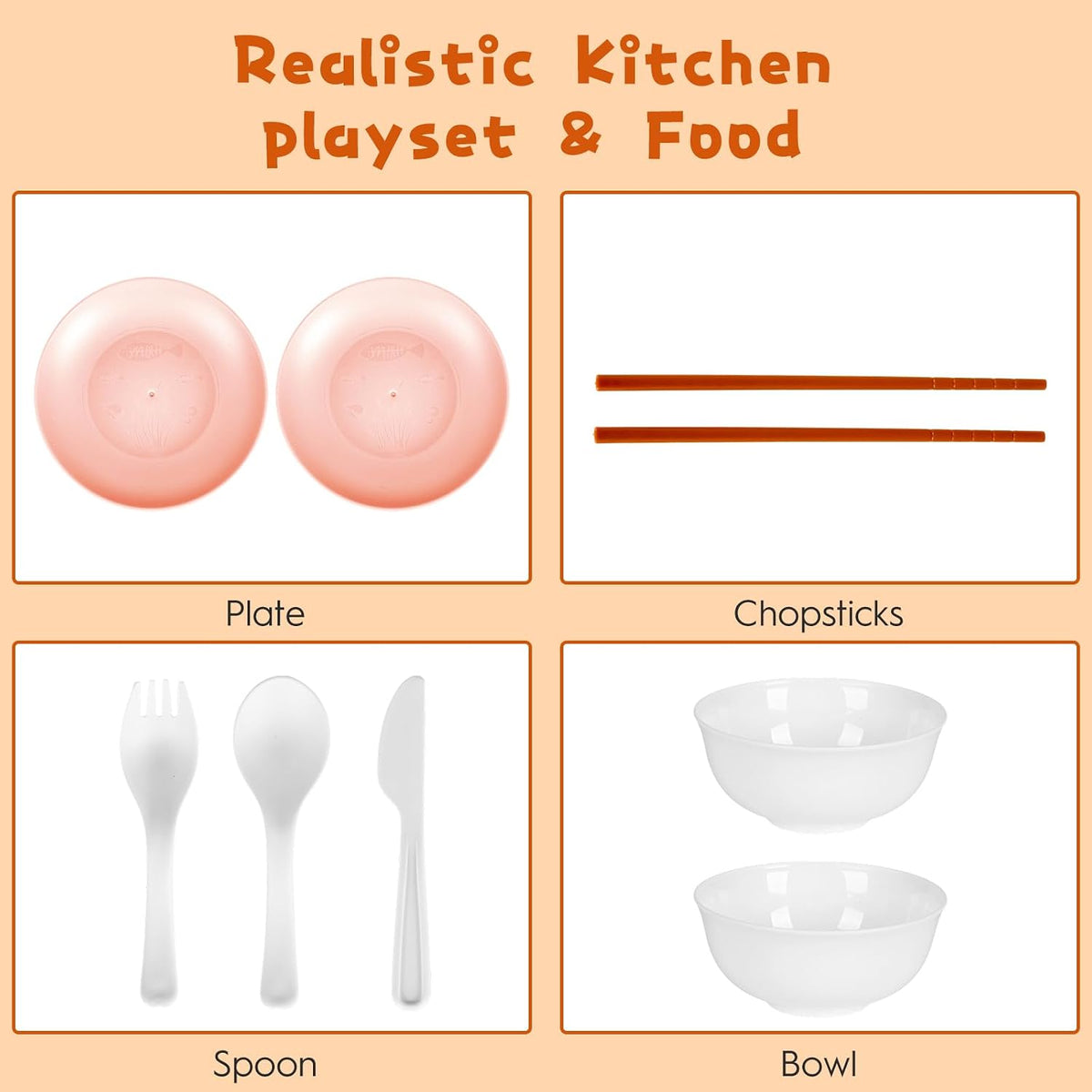 60Pcs Kids Mini Play Kitchen Accessories, Pretend Cooking Play Set with Cookware, Tableware & Fruit & BBQ Sets, Learning Gift for Boys, Girls, Toddlers,Pink