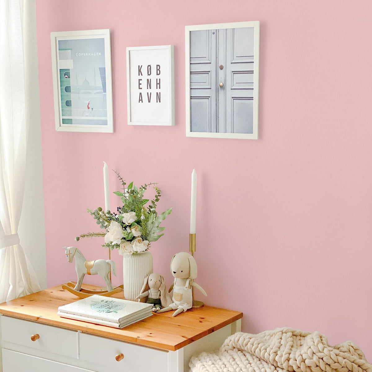 Rugreat Matte Pink Peel and Stick Wallpaper Solid Modern 118inL 15.7inW