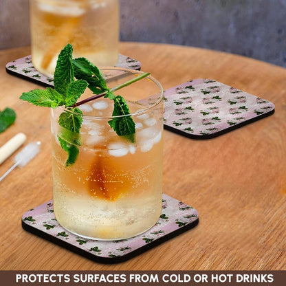 Pretty Light Pink Floral & Image of White Set of 4 Coasters - Soft