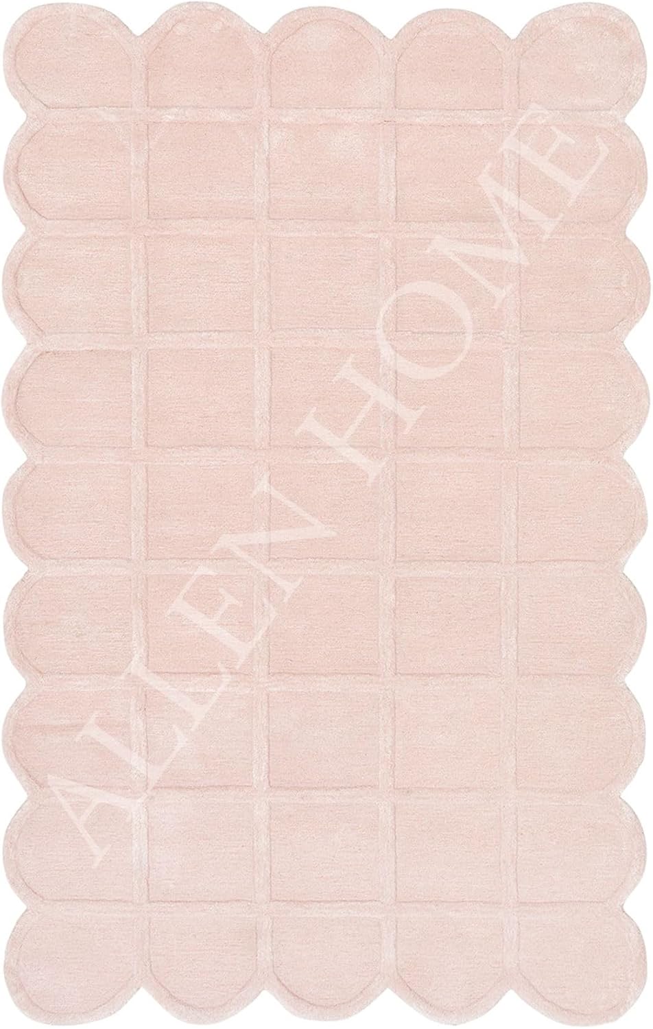 Selena Scallop Area Rug – 3’ x 5' – Handmade Wool Area Rugs – Pink – Anti-Skid Rugs for Living Room, Bedroom – Carpets with Non-Slip Natural Backing with 100% Cotton