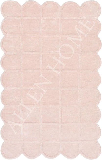 Selena Scallop Area Rug – 3’ x 5' – Handmade Wool Area Rugs – Pink – Anti-Skid Rugs for Living Room, Bedroom – Carpets with Non-Slip Natural Backing with 100% Cotton