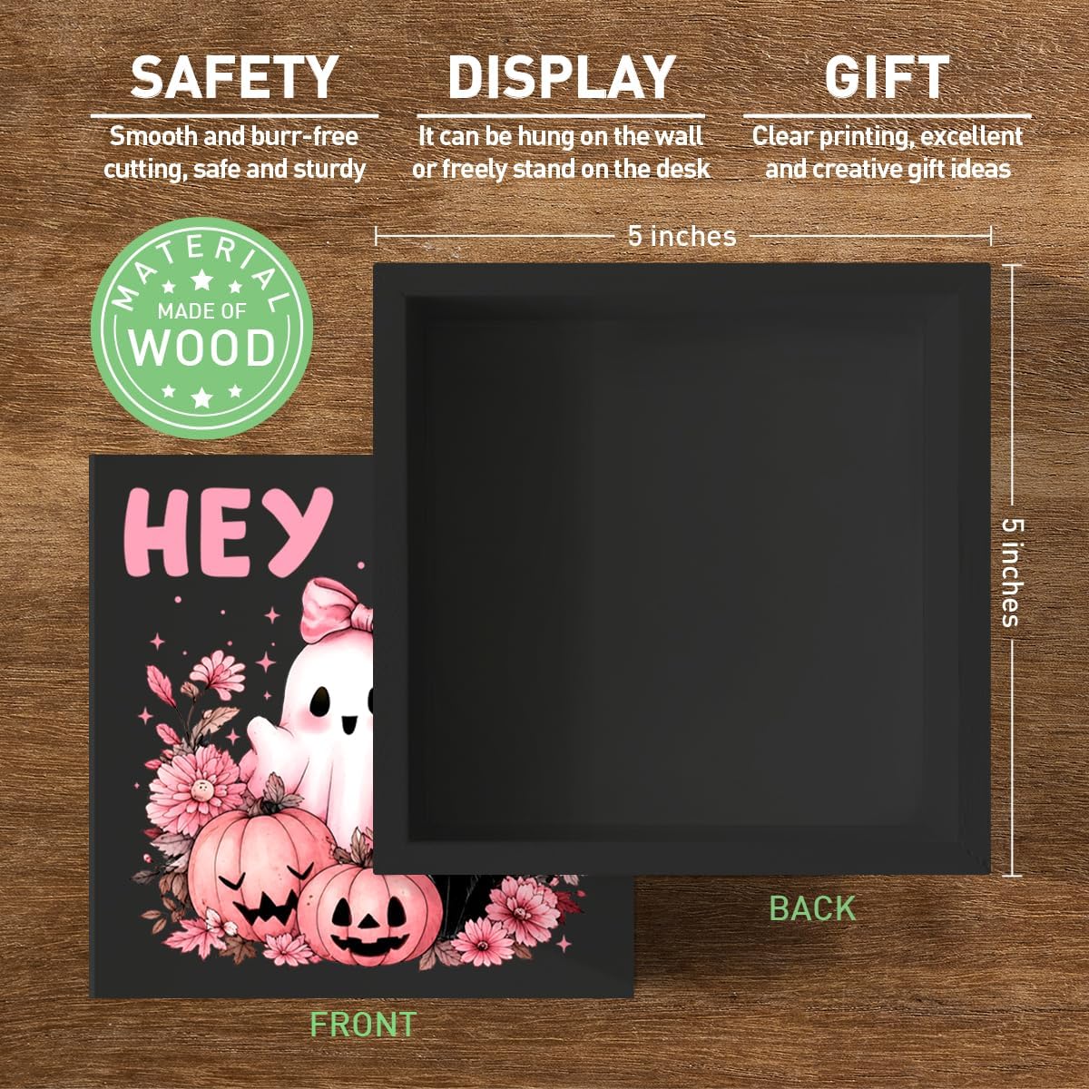Pink Halloween Hey Boo Decor Pink Ghost Black Cat Sign