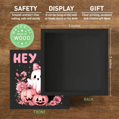 Pink Halloween Hey Boo Decor Pink Ghost Black Cat Sign