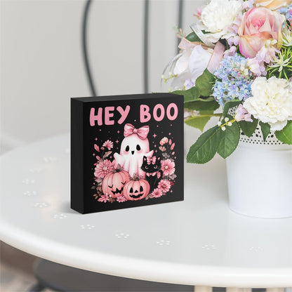 Pink Halloween Hey Boo Decor Pink Ghost Black Cat Sign
