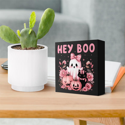 Pink Halloween Hey Boo Decor Pink Ghost Black Cat Sign