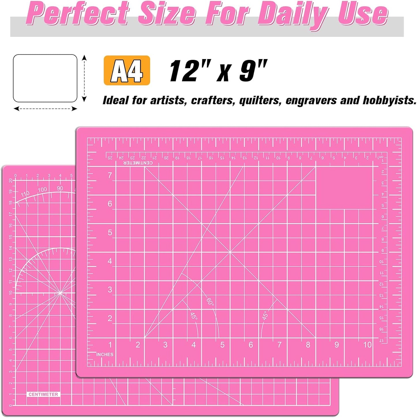Cutting Mat 9in×12in, Cutting Mats for Crafts, Self Healing Cutting Mat A4, Fabric Cutting Mats Double Side for Sewing, Quilting, Craft Mat for Desktop (Pink), Matting & Mounting Materials