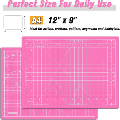 Cutting Mat 9in×12in, Cutting Mats for Crafts, Self Healing Cutting Mat A4, Fabric Cutting Mats Double Side for Sewing, Quilting, Craft Mat for Desktop (Pink), Matting & Mounting Materials