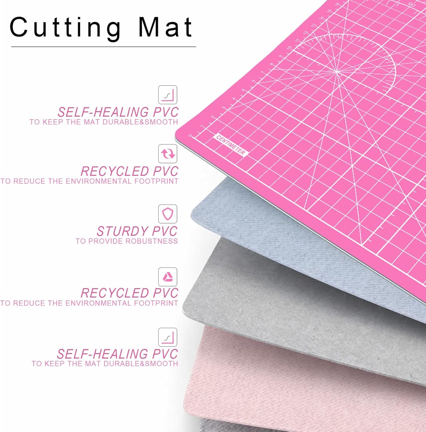 Cutting Mat 9in×12in, Cutting Mats for Crafts, Self Healing Cutting Mat A4, Fabric Cutting Mats Double Side for Sewing, Quilting, Craft Mat for Desktop (Pink), Matting & Mounting Materials