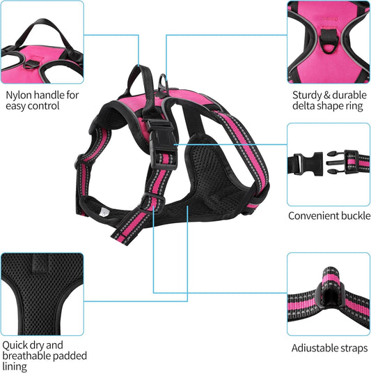 Hot Pink No-Pull Dog Harness with 2 Leash Clips，Soft Padded Vest for Small Dog, Adjustable Reflective Dog Vest Easy to Put on and Take Off,(Neck: 13"~17", Chest: 17"~21",Hot Pink Small)