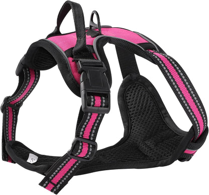 Hot Pink No-Pull Dog Harness with 2 Leash Clips，Soft Padded Vest for Small Dog, Adjustable Reflective Dog Vest Easy to Put on and Take Off,(Neck: 13"~17", Chest: 17"~21",Hot Pink Small)