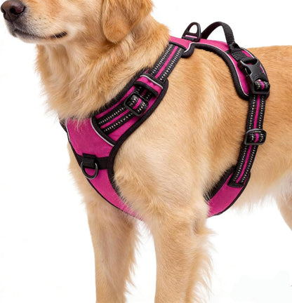 Hot Pink No-Pull Dog Harness with 2 Leash Clips，Soft Padded Vest for Small Dog, Adjustable Reflective Dog Vest Easy to Put on and Take Off,(Neck: 13"~17", Chest: 17"~21",Hot Pink Small)