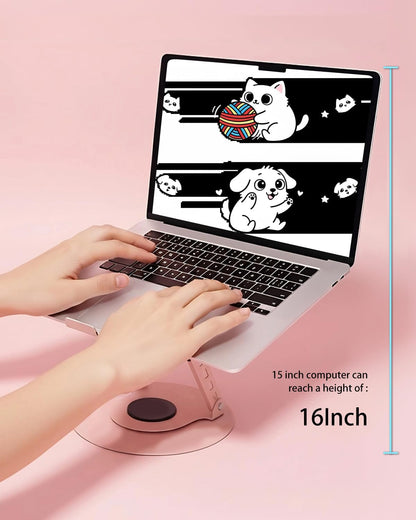 360° Rotating Adjustable Laptop Stand Perfect for Work, Painting,Office,Travel,Home,Fits MacBook & Laptops up to 13-15",Dual Rotary Shaft,Folding Design-Pink