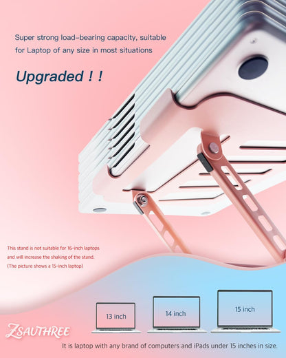 360° Rotating Adjustable Laptop Stand Perfect for Work, Painting,Office,Travel,Home,Fits MacBook & Laptops up to 13-15",Dual Rotary Shaft,Folding Design-Pink