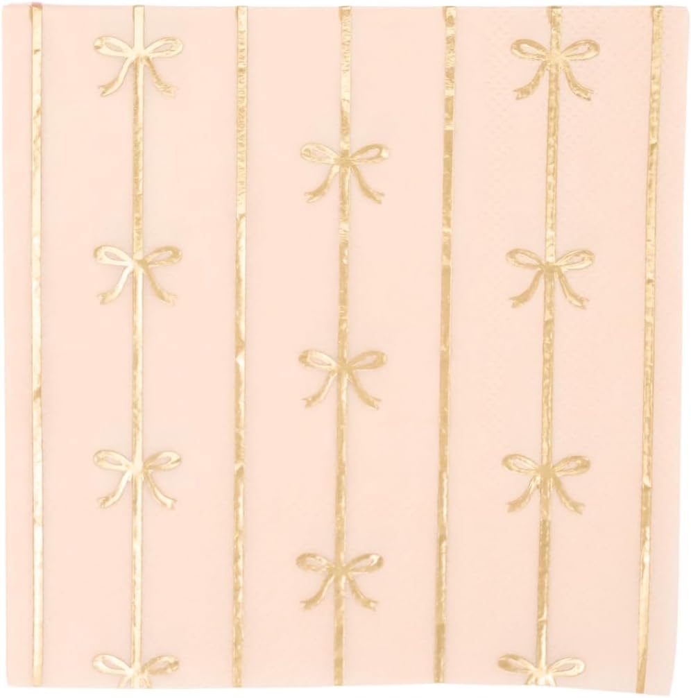 Light Peach Bow Cocktail Napkins, Pack of 20, 5"
