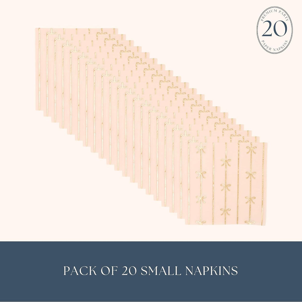 Light Peach Bow Cocktail Napkins, Pack of 20, 5"