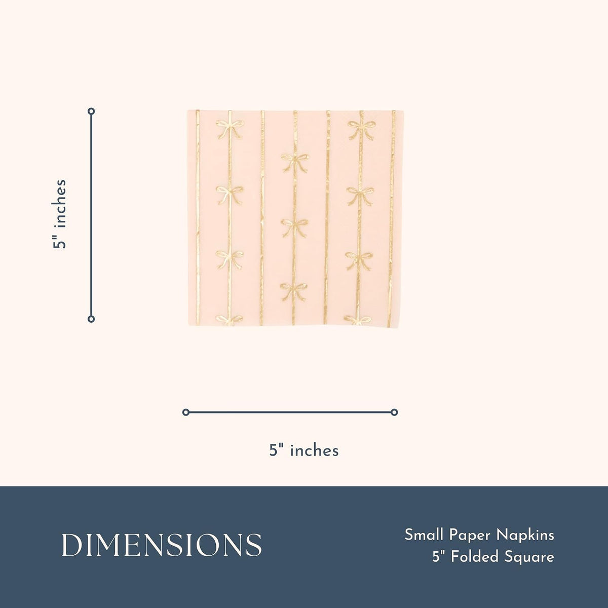 Light Peach Bow Cocktail Napkins, Pack of 20, 5"