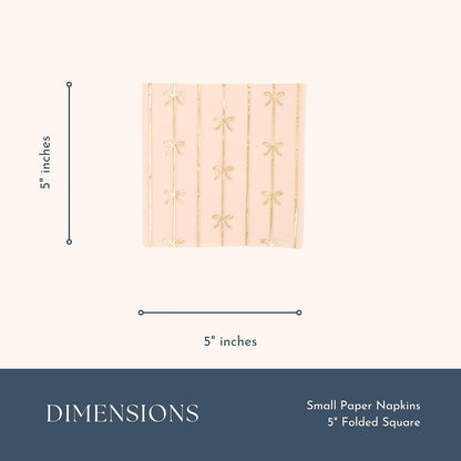 Light Peach Bow Cocktail Napkins, Pack of 20, 5"