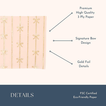 Light Peach Bow Cocktail Napkins, Pack of 20, 5"