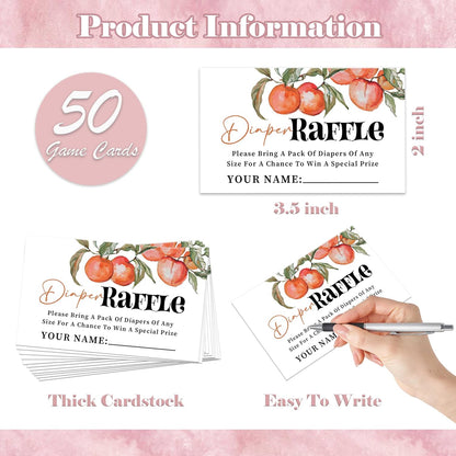 Peach Baby Shower Diaper Raffle, Pack of 1 Wooden Tabletop Sign with Stand and 50 Diaper Raffle Tickets, Sweet Peach Baby Shower Game, Gender Reveal Party Decorations - EH15