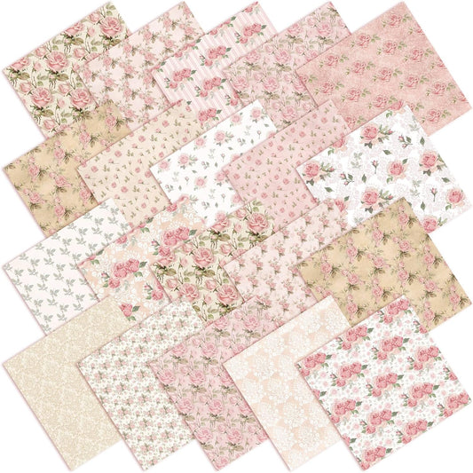 20 Pcs 10''x10'' Vintage Pink Roses Quilting Fabric Squares