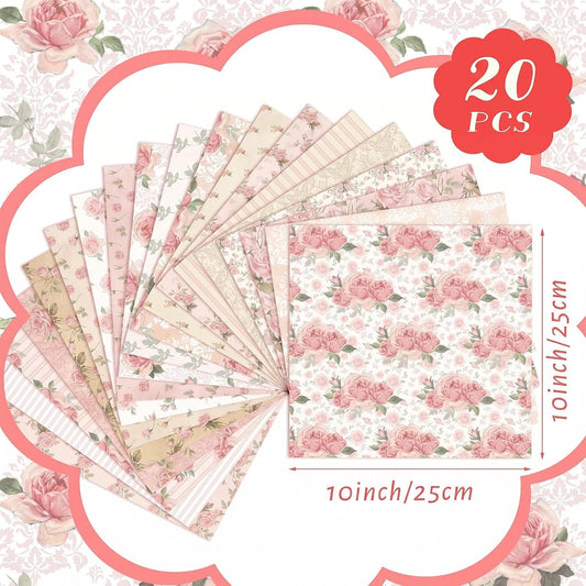 20 Pcs 10''x10'' Vintage Pink Roses Quilting Fabric Squares