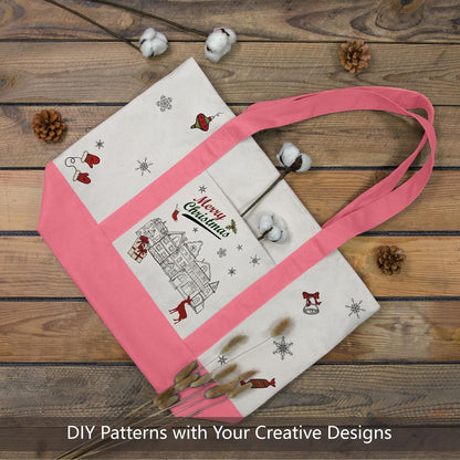 1-Pack Canvas Tote Bag with an External Pocket, Reusable Grocery Shopping Bag, Top Zipper Closure, Daily Essentials (Rose Pink/Natural)