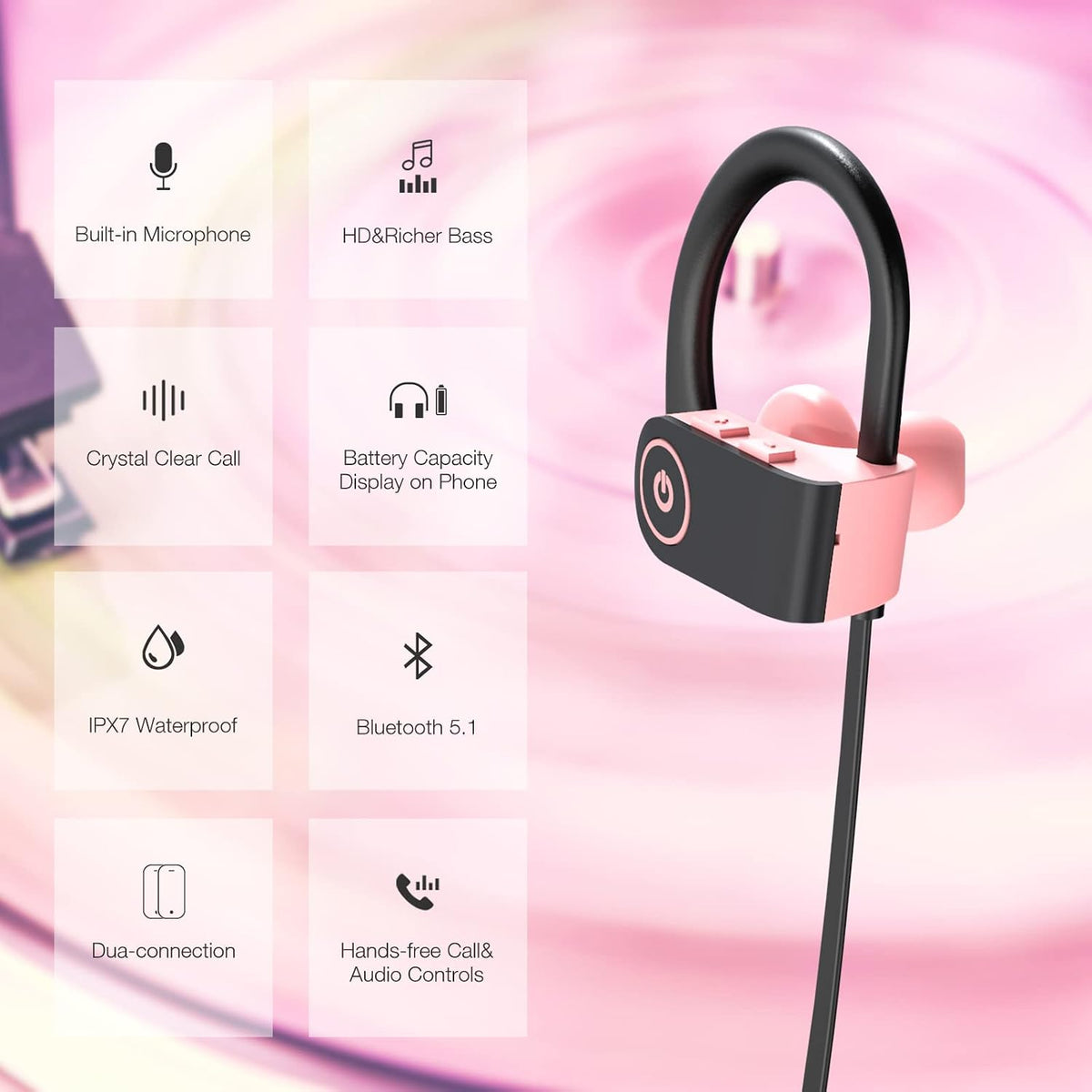 IPX7 Waterproof Running Sports Earphones for Women & Girls with 16 Hrs Playtime