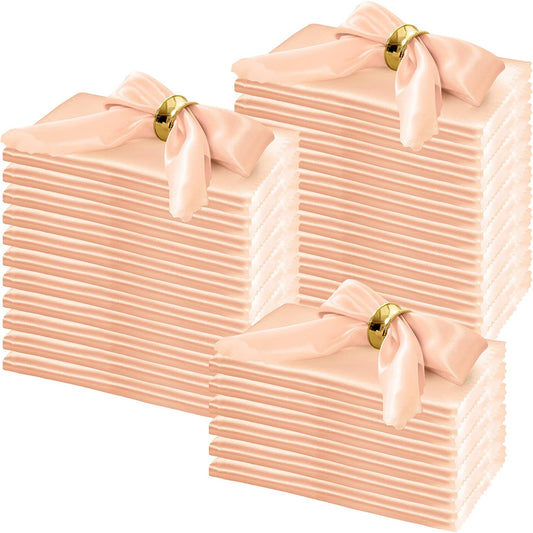 Horbaunal 100 Pack Satin Napkins 20" x 20" Oversized Dinner Napkins with Floral Edges, Soft Cloth Napkins for Parties, Weddings, Events, Peach