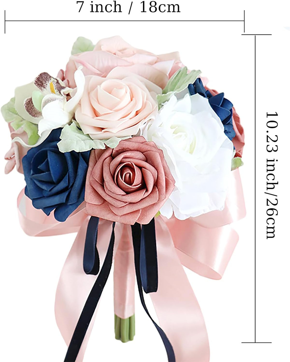 Bridesmaid Bouquet for Wedding, Dusty Rose and Navy Blue Flowers Wedding Bouquet Bridesmaid Tossing Bouquet for Wedding Ceremony Anniversary Bridal Shower Party Decoration, Pink&blue