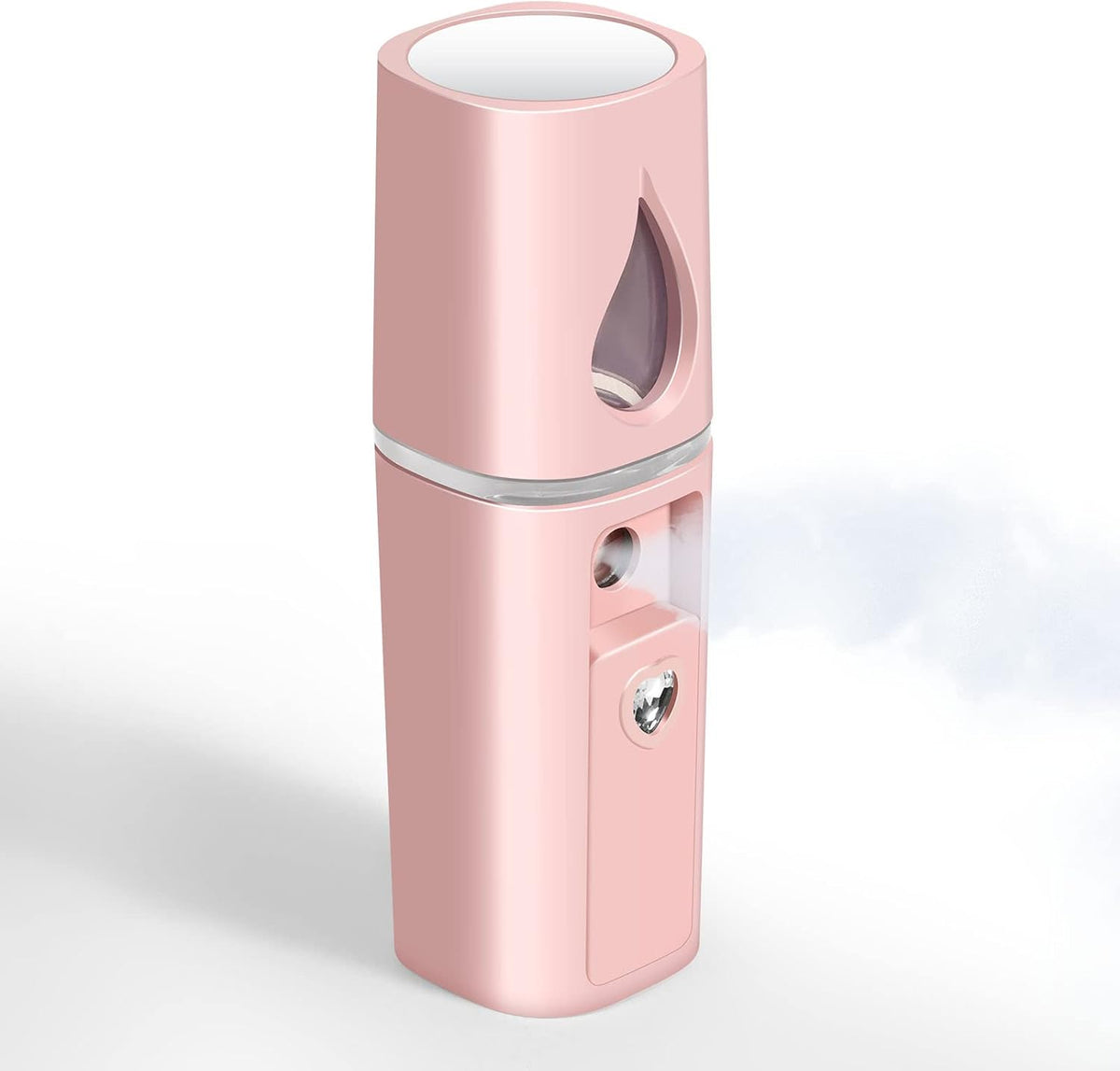 Nano Facial Steamer, Handy Mini Mister with Mirror, USB Rechargeable Mist Sprayer, Visual Water Tank Moisturizing&Hydrating for Face, Makeup, Skin Care, Eyelash Extensions-Pink