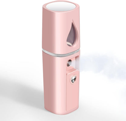 Nano Facial Steamer, Handy Mini Mister with Mirror, USB Rechargeable Mist Sprayer, Visual Water Tank Moisturizing&Hydrating for Face, Makeup, Skin Care, Eyelash Extensions-Pink