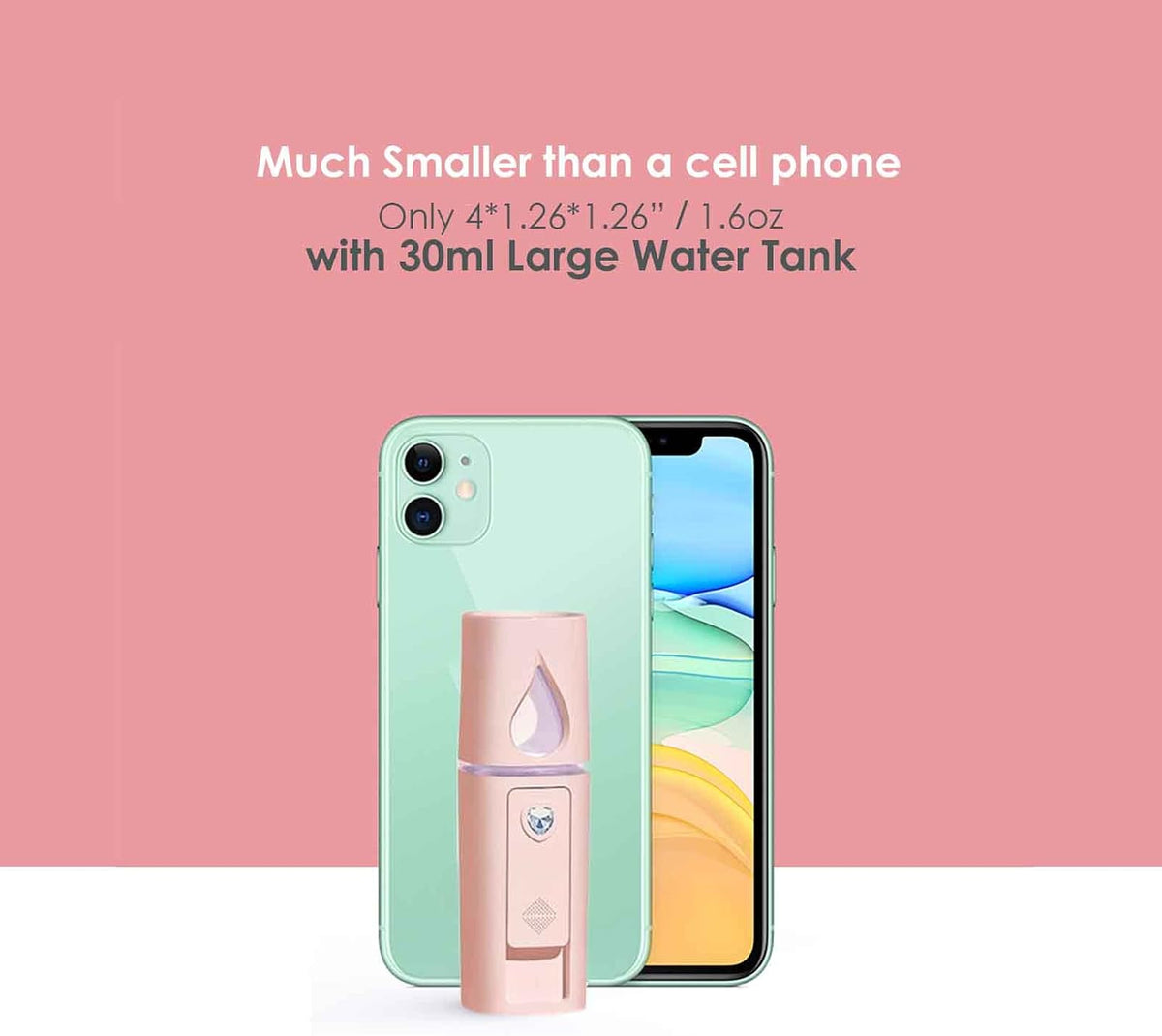 Nano Facial Steamer, Handy Mini Mister with Mirror, USB Rechargeable Mist Sprayer, Visual Water Tank Moisturizing&Hydrating for Face, Makeup, Skin Care, Eyelash Extensions-Pink