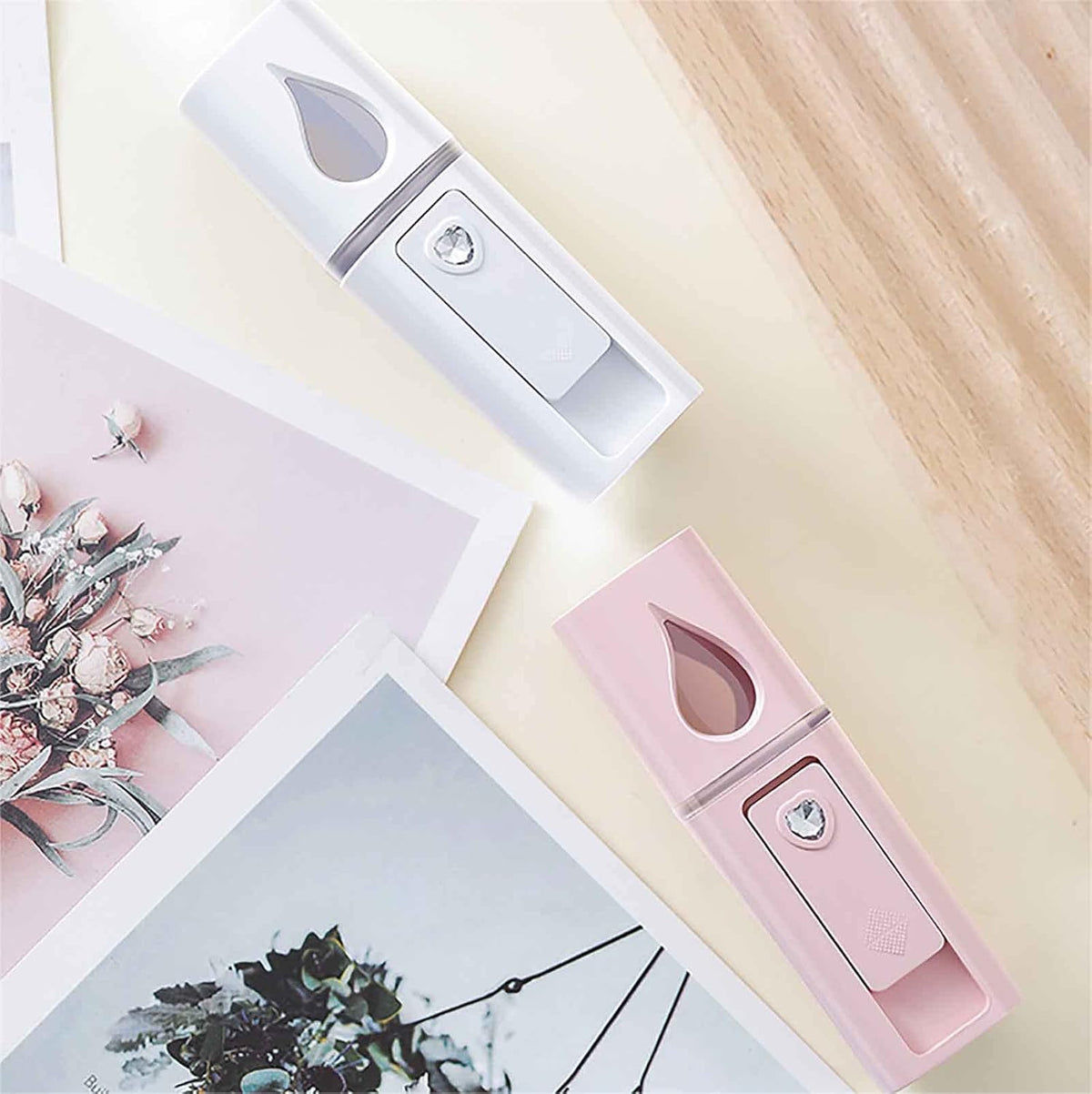 Nano Facial Steamer, Handy Mini Mister with Mirror, USB Rechargeable Mist Sprayer, Visual Water Tank Moisturizing&Hydrating for Face, Makeup, Skin Care, Eyelash Extensions-Pink