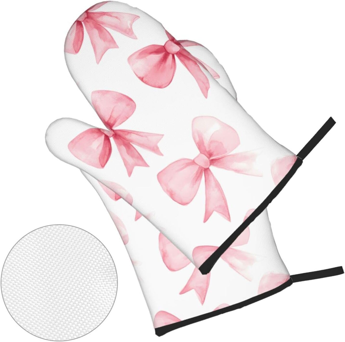 Pink Bow 4pcs Oven Mitts and Potholders BBQ Gloves，Non-Slip Heat Resistant for Kitchen,Cooking,Baking