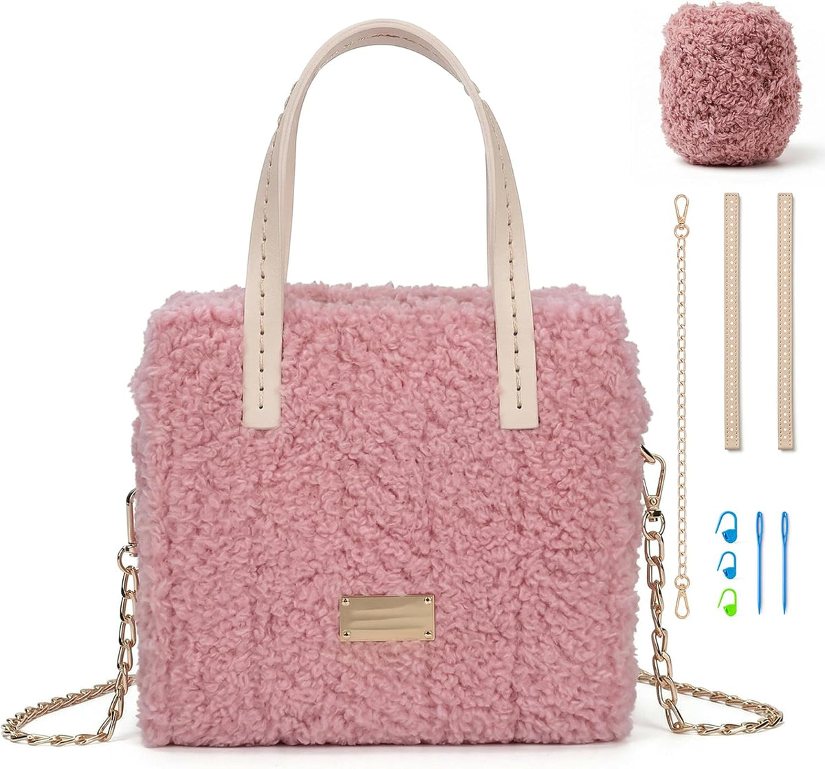DIY Knitting & Crochet Handbags Kit, Mesh Plastic Canvas Kit for Shoulder Bags, Crossbody Bags, Embroidery Projects, Linen - White (Pink)