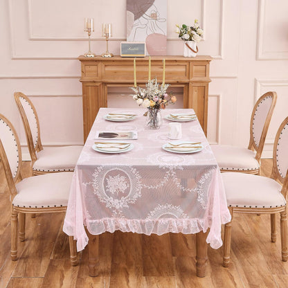 Pink Lace Tablecloth Floral Rectangular Table Cloth 95”x55”