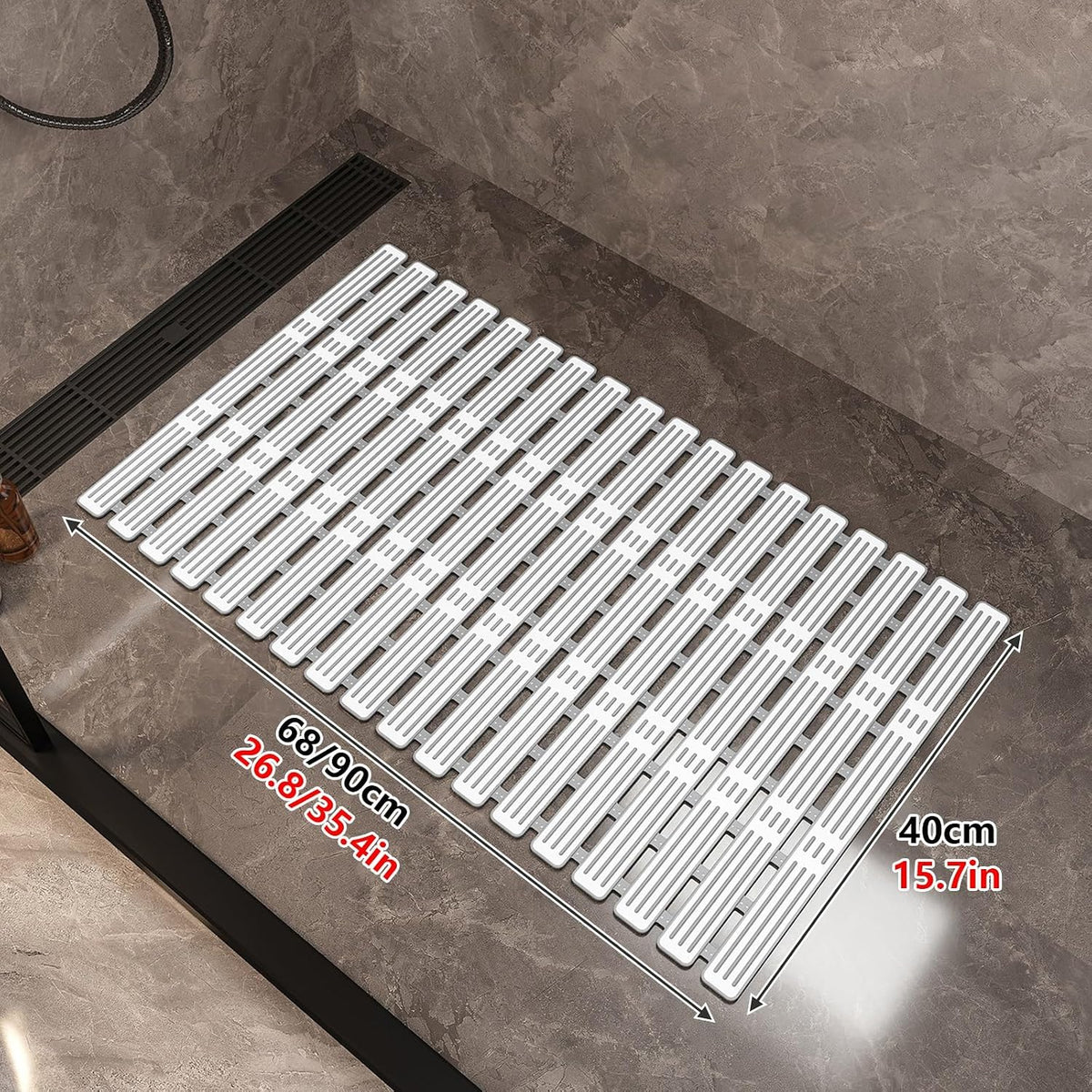 Non-Slip Shower Mat,Non-Slip Floor Mat with Suction Cups,Wall-Attachable for Storage and Customizable Size, Suitable for Bathrooms and Spa Environments(Pink,68x40cm/26.8x15.7in)