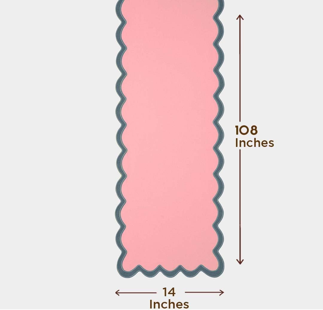 Table Runner 108 inches Long | Scalloped Pink Table Runner for Dining Room, Party Decorations | 100% Cotton, Machine Washable, Farmhouse Table Runner for Hannah Montana Party Decorations