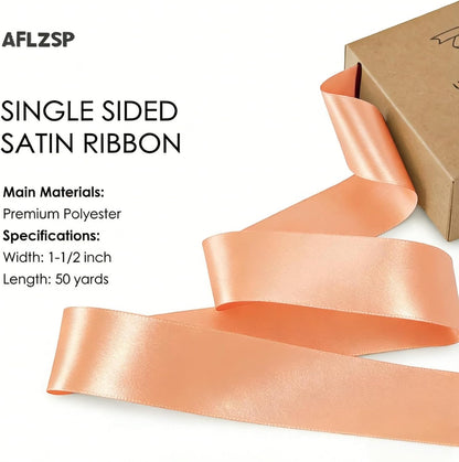 Ribbon for Gift Wrapping, Light Orange Satin Roll for Bows & Eternal Flower Making, Wedding, Halloween, Thanksgiving Decoration, 1-1/2 Inch x 50 Yds.