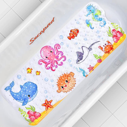 Bathtub Mat Non Slip, Cartoon Bath Tub Mat, 40" x 16", Pink Octopus