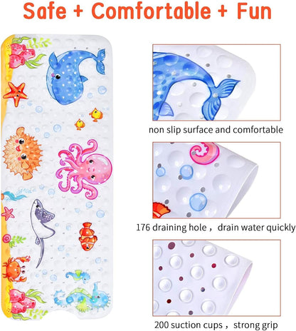 Bathtub Mat Non Slip, Cartoon Bath Tub Mat, 40" x 16", Pink Octopus