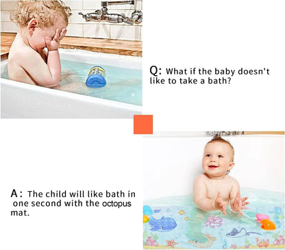 Bathtub Mat Non Slip, Cartoon Bath Tub Mat, 40" x 16", Pink Octopus