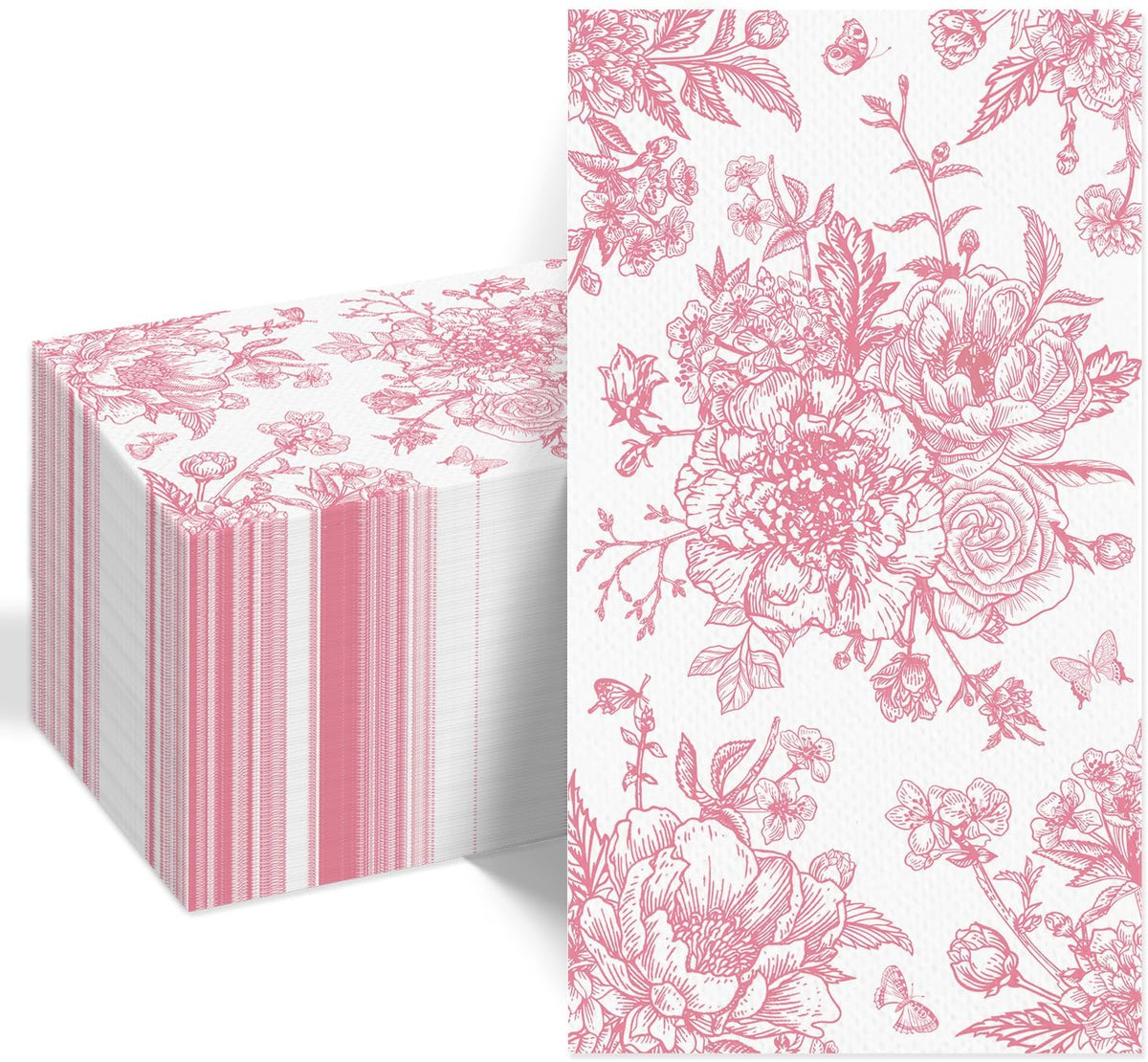 100Pcs Pink Floral Napkins Flower Paper Hand Towels Pink Dinner Napkins