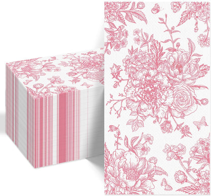 100Pcs Pink Floral Napkins Flower Paper Hand Towels Pink Dinner Napkins