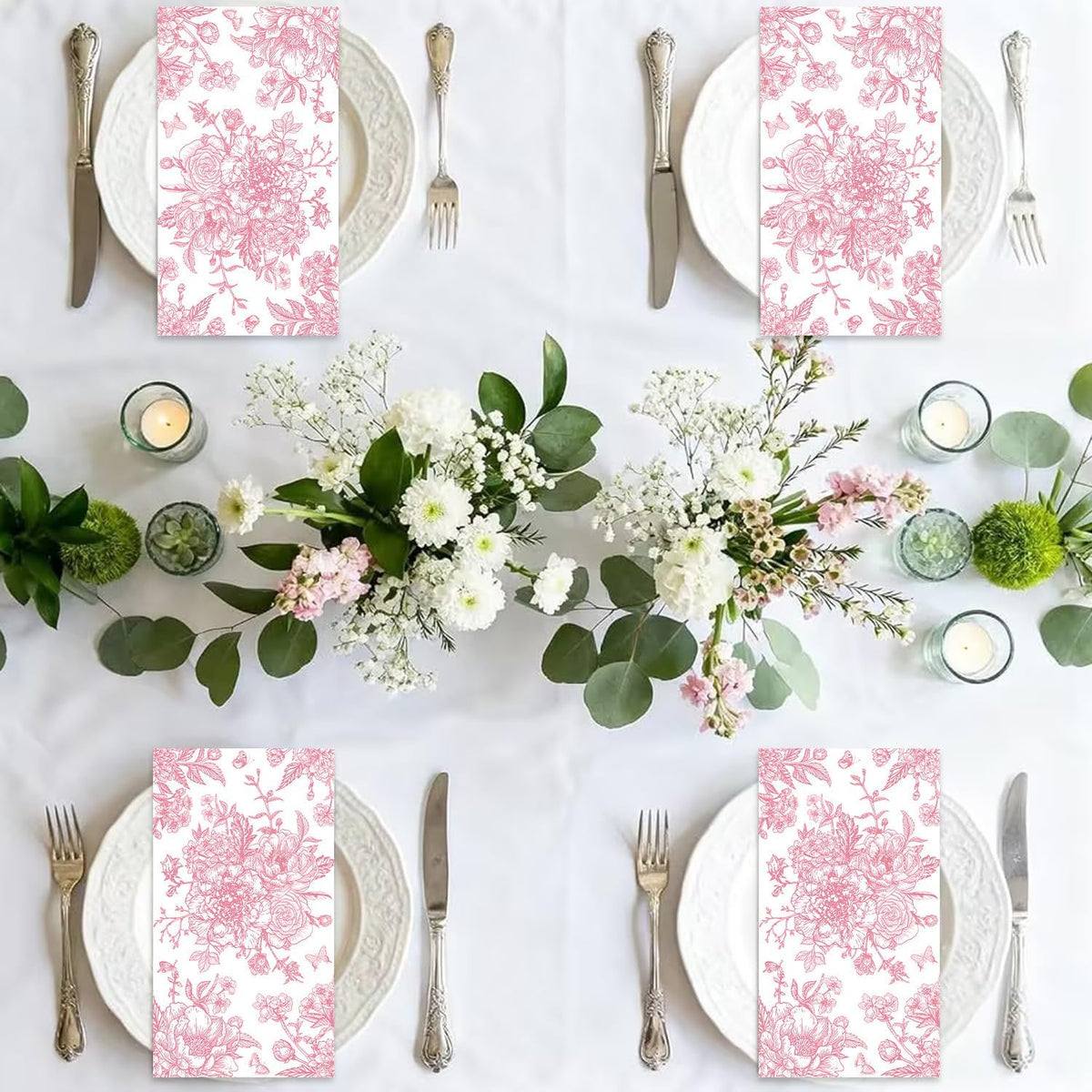 100Pcs Pink Floral Napkins Flower Paper Hand Towels Pink Dinner Napkins
