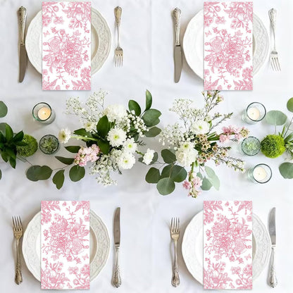 100Pcs Pink Floral Napkins Flower Paper Hand Towels Pink Dinner Napkins