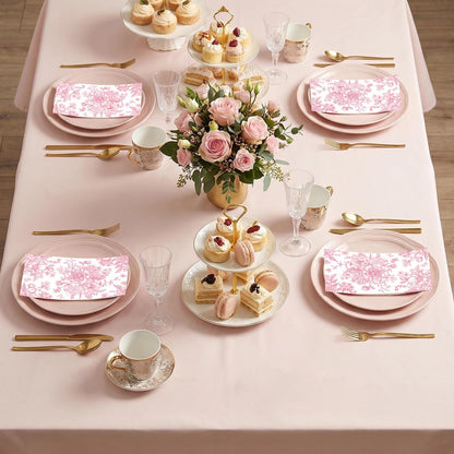100Pcs Pink Floral Napkins Flower Paper Hand Towels Pink Dinner Napkins