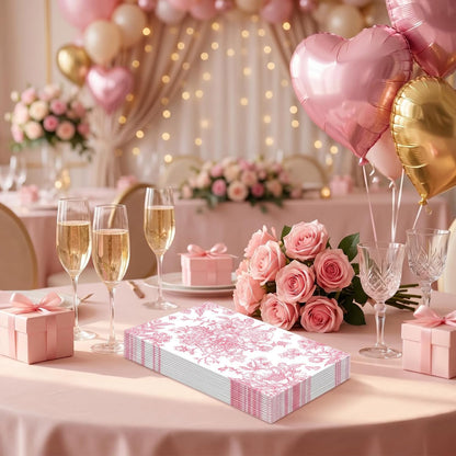 100Pcs Pink Floral Napkins Flower Paper Hand Towels Pink Dinner Napkins