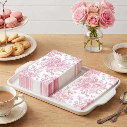 100Pcs Pink Floral Napkins Flower Paper Hand Towels Pink Dinner Napkins